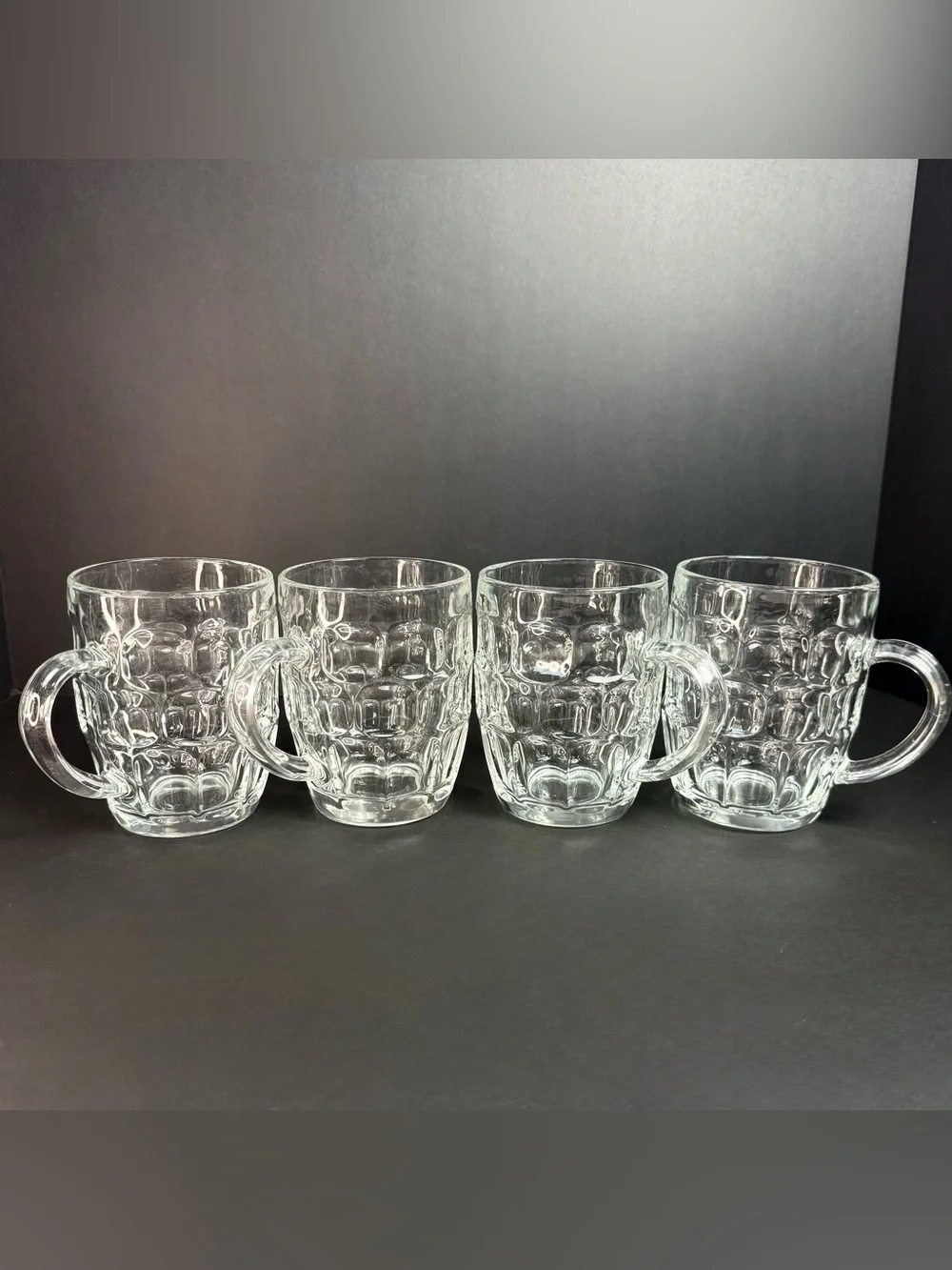 Vintage SET of 4 VINTAGE LUMINARC FRANCE CLEAR GLASS THUMBPRINT BEER MUGS 5